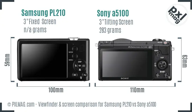 Samsung PL210 vs Sony a5100 Screen and Viewfinder comparison