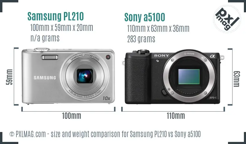 Samsung PL210 vs Sony a5100 size comparison