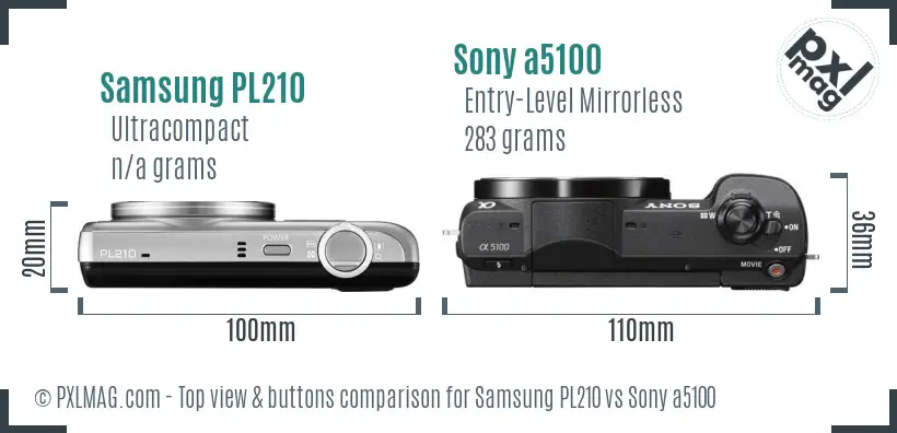 Samsung PL210 vs Sony a5100 top view buttons comparison