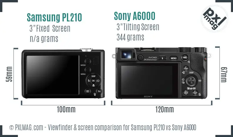 Samsung PL210 vs Sony A6000 Screen and Viewfinder comparison