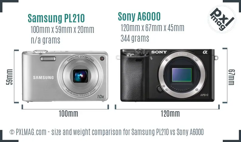 Samsung PL210 vs Sony A6000 size comparison