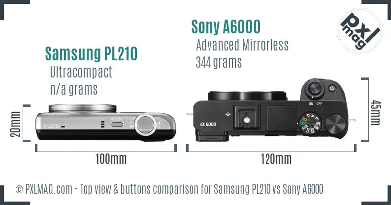 Samsung PL210 vs Sony A6000 top view buttons comparison