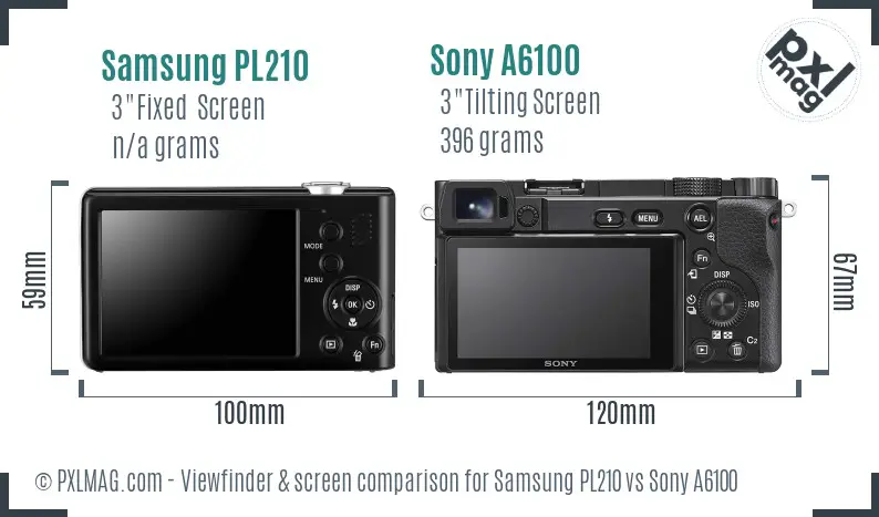 Samsung PL210 vs Sony A6100 Screen and Viewfinder comparison