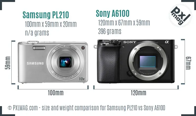 Samsung PL210 vs Sony A6100 size comparison
