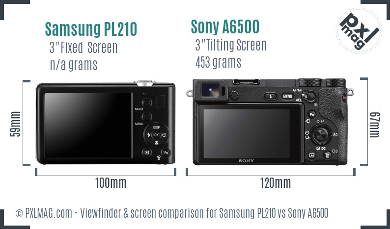 Samsung PL210 vs Sony A6500 Screen and Viewfinder comparison