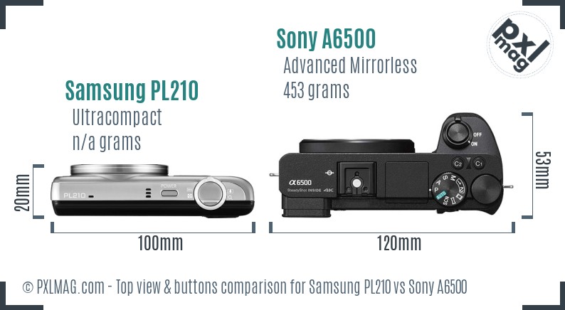 Samsung PL210 vs Sony A6500 top view buttons comparison