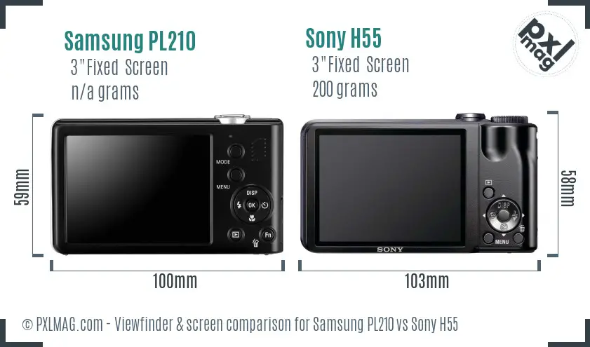 Samsung PL210 vs Sony H55 Screen and Viewfinder comparison