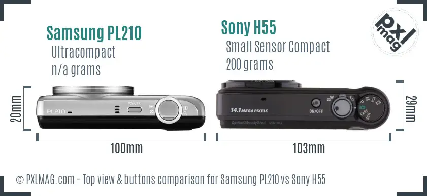 Samsung PL210 vs Sony H55 top view buttons comparison