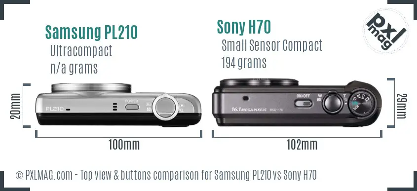 Samsung PL210 vs Sony H70 top view buttons comparison Samsung PL210 vs Sony H70 top view buttons comparison