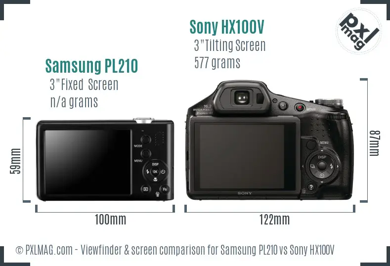 Samsung PL210 vs Sony HX100V Screen and Viewfinder comparison