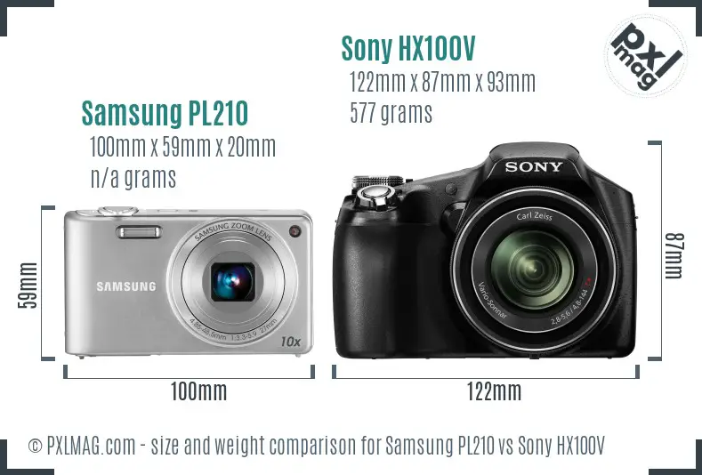 Samsung PL210 vs Sony HX100V size comparison