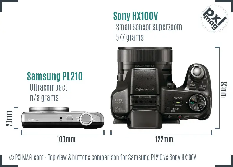 Samsung PL210 vs Sony HX100V top view buttons comparison