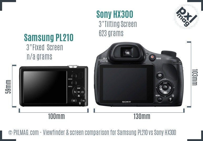 Samsung PL210 vs Sony HX300 Screen and Viewfinder comparison