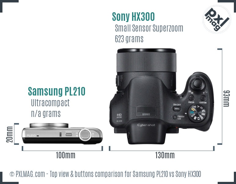 Samsung PL210 vs Sony HX300 top view buttons comparison