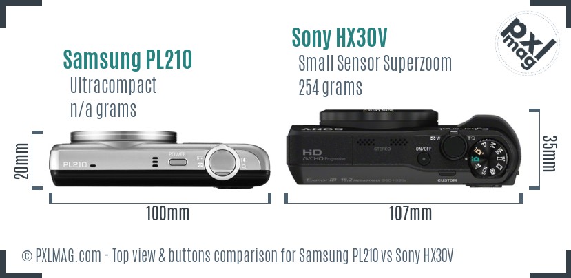 Samsung PL210 vs Sony HX30V top view buttons comparison
