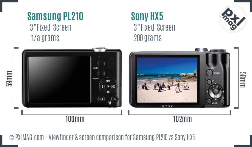 Samsung PL210 vs Sony HX5 Screen and Viewfinder comparison
