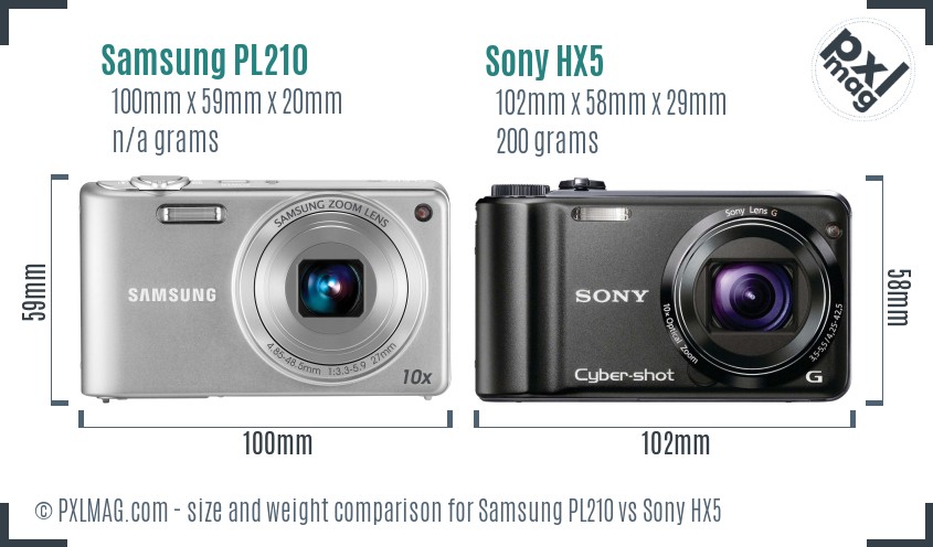 Samsung PL210 vs Sony HX5 size comparison Samsung PL210 vs Sony HX5 size comparison