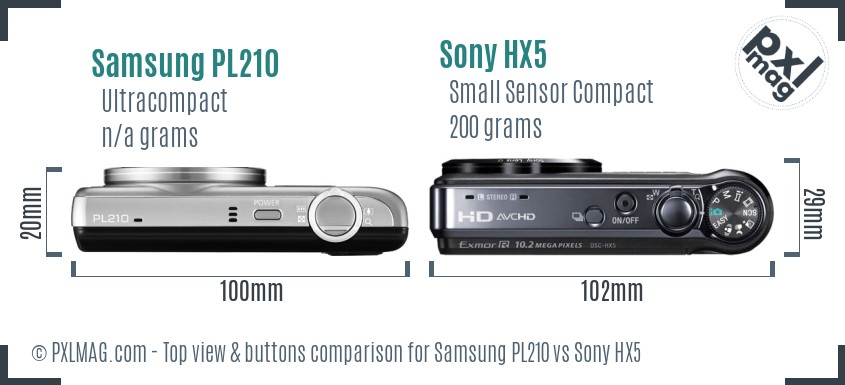 Samsung PL210 vs Sony HX5 top view buttons comparison