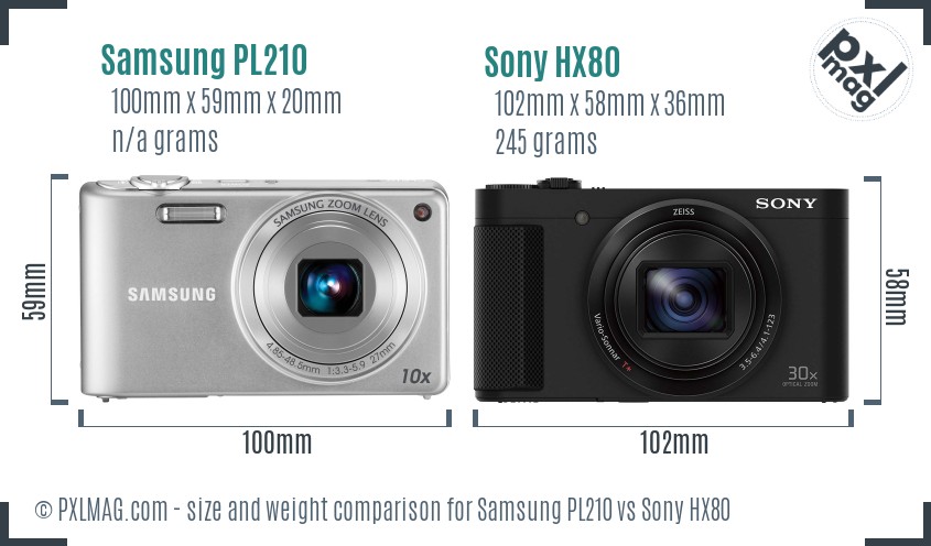 Samsung PL210 vs Sony HX80 size comparison
