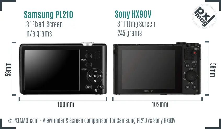 Samsung PL210 vs Sony HX90V Screen and Viewfinder comparison