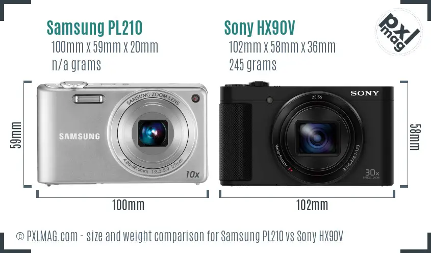 Samsung PL210 vs Sony HX90V size comparison