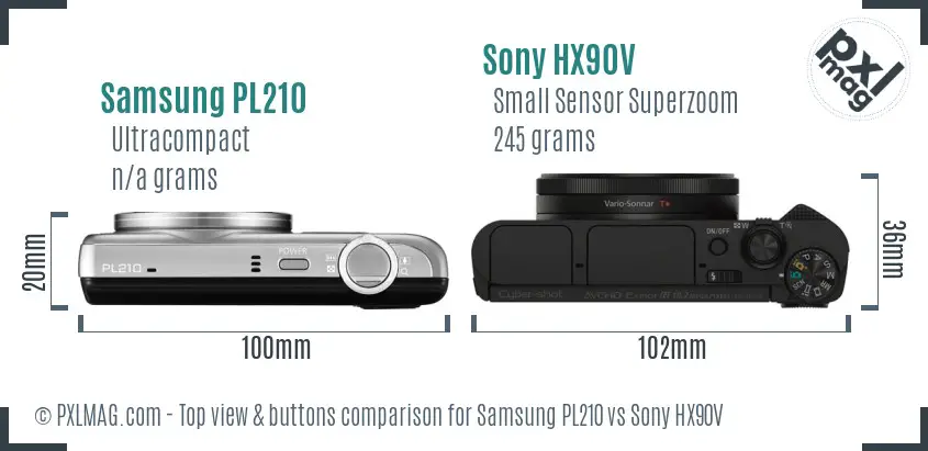 Samsung PL210 vs Sony HX90V top view buttons comparison