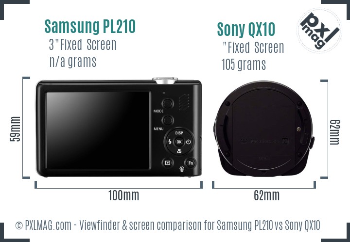 Samsung PL210 vs Sony QX10 Screen and Viewfinder comparison
