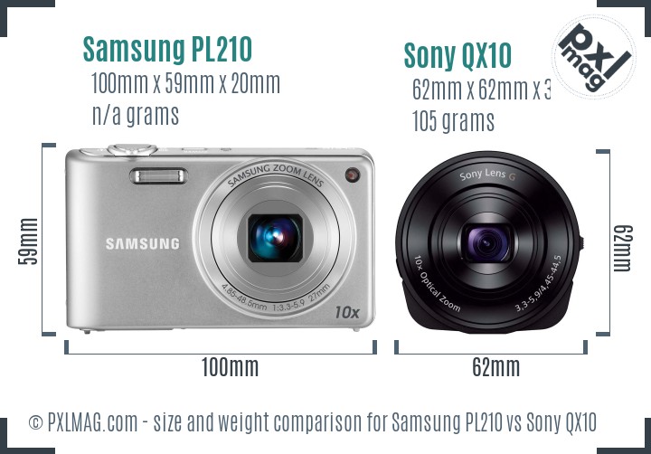 Samsung PL210 vs Sony QX10 size comparison Samsung PL210 vs Sony QX10 size comparison