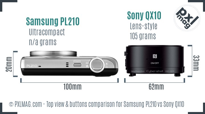 Samsung PL210 vs Sony QX10 top view buttons comparison