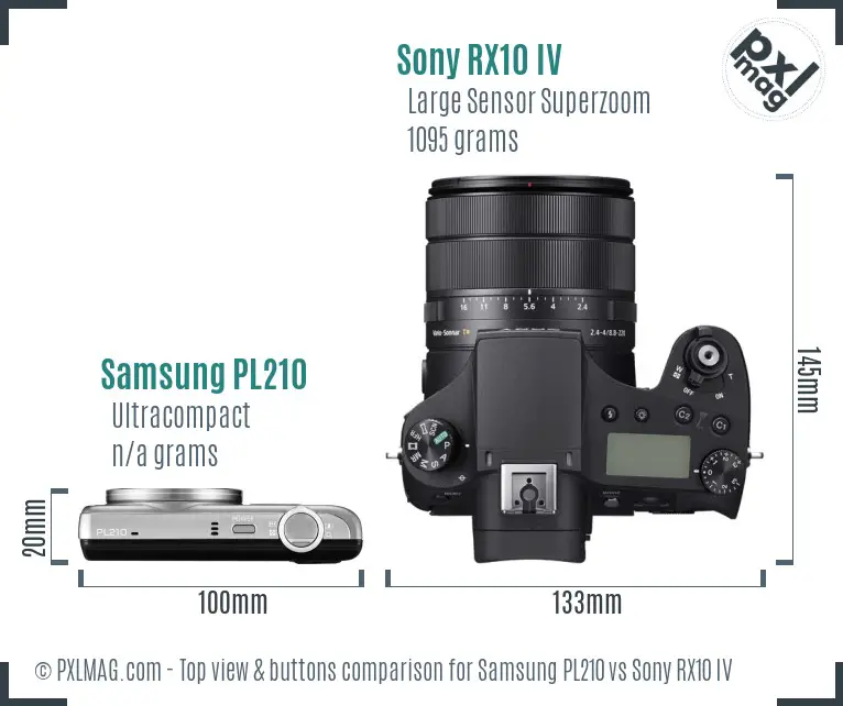 Samsung PL210 vs Sony RX10 IV top view buttons comparison Samsung PL210 vs Sony RX10 IV top view buttons comparison