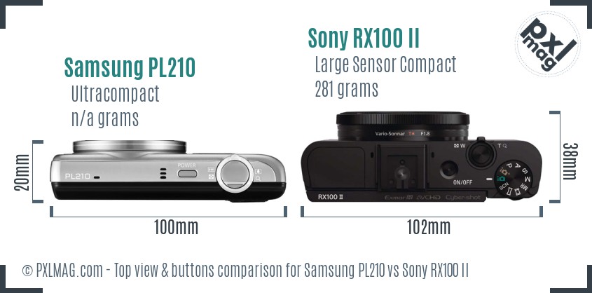 Samsung PL210 vs Sony RX100 II top view buttons comparison