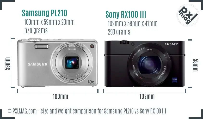 Samsung PL210 vs Sony RX100 III size comparison