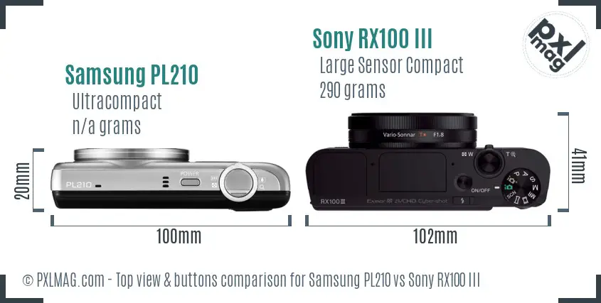 Samsung PL210 vs Sony RX100 III top view buttons comparison