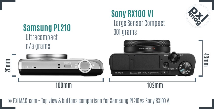 Samsung PL210 vs Sony RX100 VI top view buttons comparison