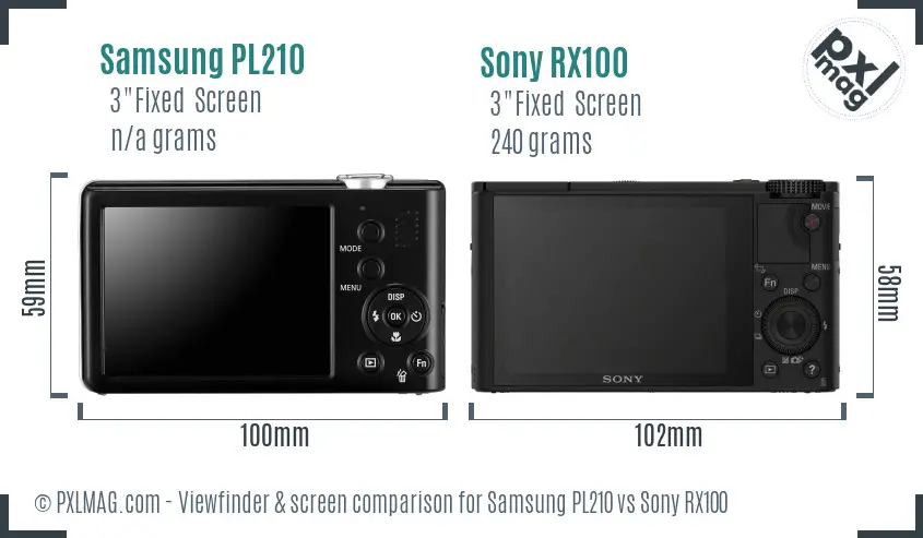 Samsung PL210 vs Sony RX100 Screen and Viewfinder comparison Samsung PL210 vs Sony RX100 Screen and Viewfinder comparison