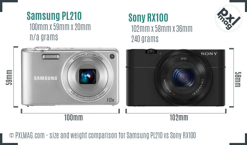 Samsung PL210 vs Sony RX100 size comparison Samsung PL210 vs Sony RX100 size comparison