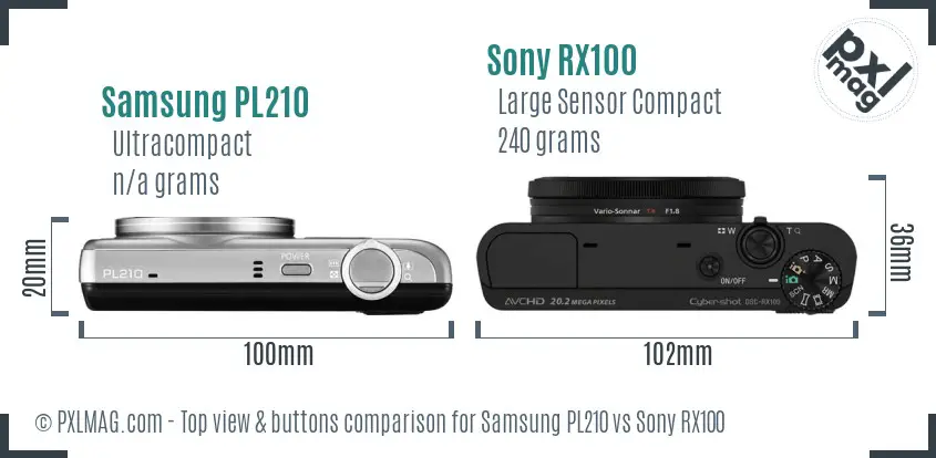Samsung PL210 vs Sony RX100 top view buttons comparison Samsung PL210 vs Sony RX100 top view buttons comparison