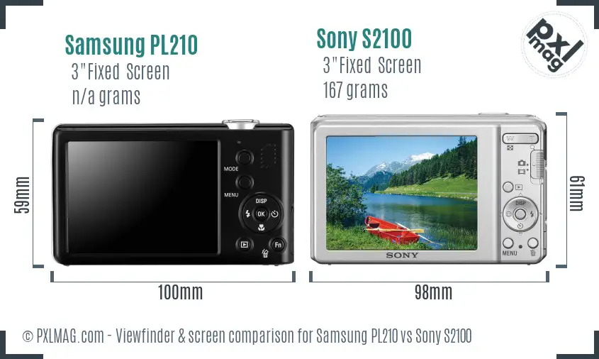 Samsung PL210 vs Sony S2100 Screen and Viewfinder comparison