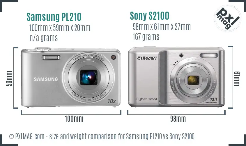 Samsung PL210 vs Sony S2100 size comparison