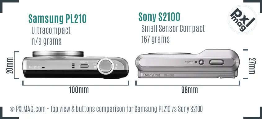 Samsung PL210 vs Sony S2100 top view buttons comparison