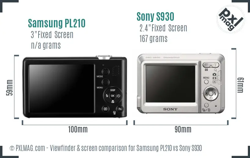Samsung PL210 vs Sony S930 Screen and Viewfinder comparison