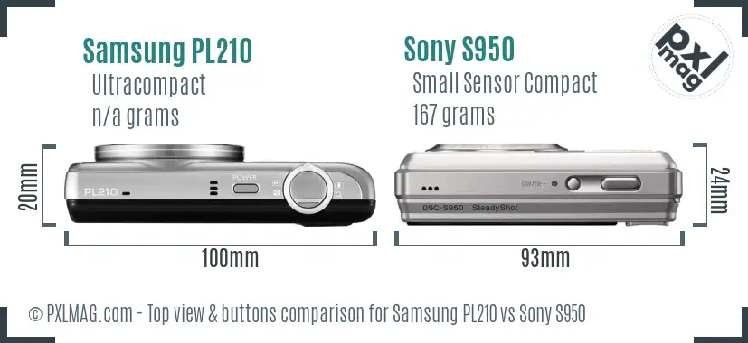 Samsung PL210 vs Sony S950 top view buttons comparison Samsung PL210 vs Sony S950 top view buttons comparison