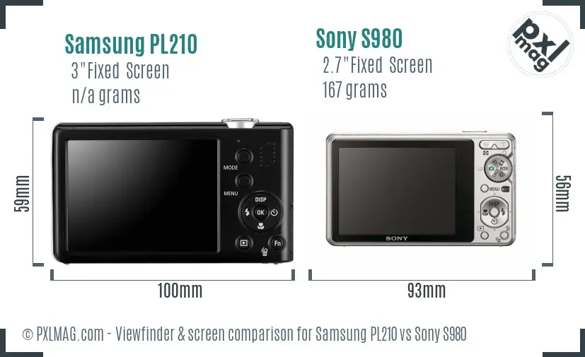 Samsung PL210 vs Sony S980 Screen and Viewfinder comparison