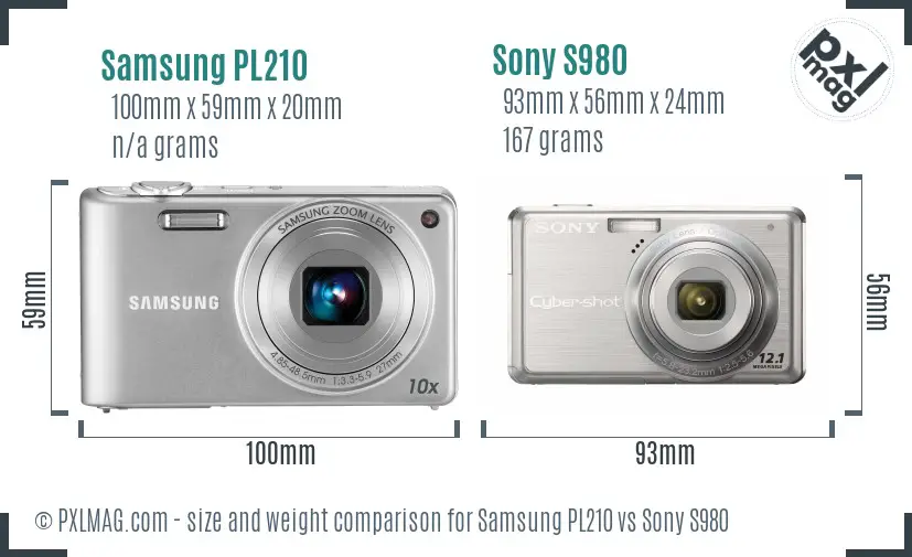 Samsung PL210 vs Sony S980 size comparison
