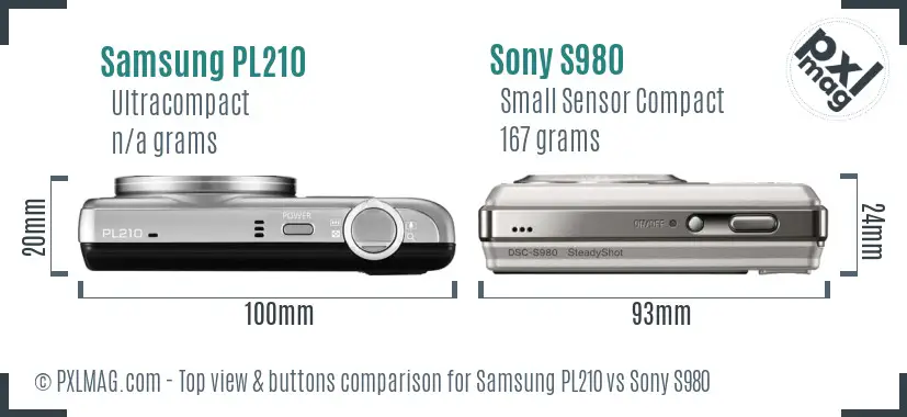 Samsung PL210 vs Sony S980 top view buttons comparison