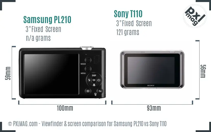 Samsung PL210 vs Sony T110 Screen and Viewfinder comparison