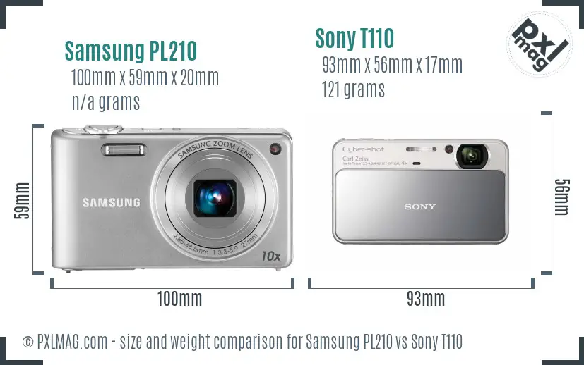 Samsung PL210 vs Sony T110 size comparison