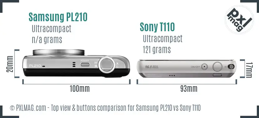 Samsung PL210 vs Sony T110 top view buttons comparison