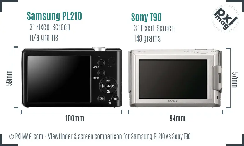 Samsung PL210 vs Sony T90 Screen and Viewfinder comparison