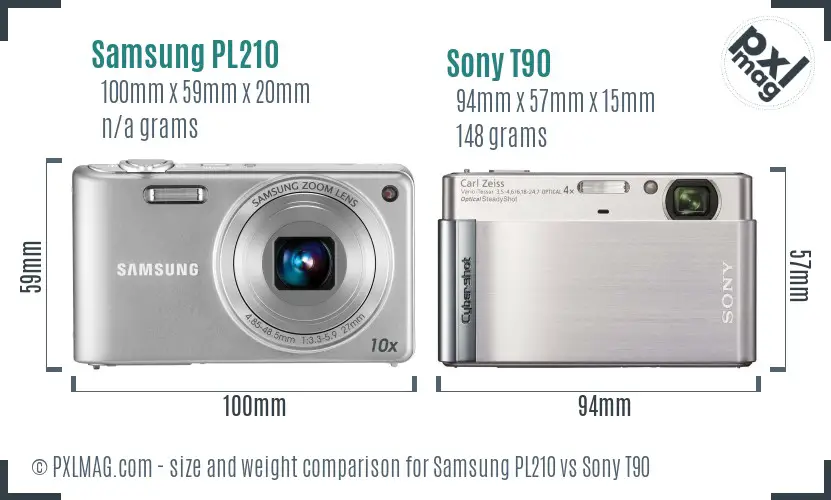Samsung PL210 vs Sony T90 size comparison